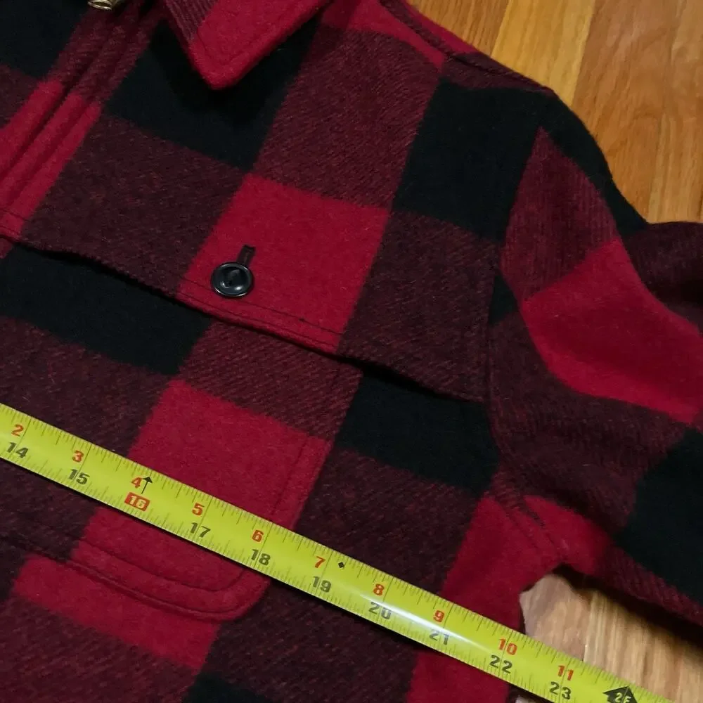 LL Bean Archive Collection Beans Stag Jacket Wool Blend Red Buffalo Plaid Medium